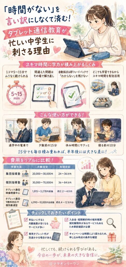 「時間がない」を言い訳にしなくて済む！タブレット通信教育が忙しい中学生に刺さる理由