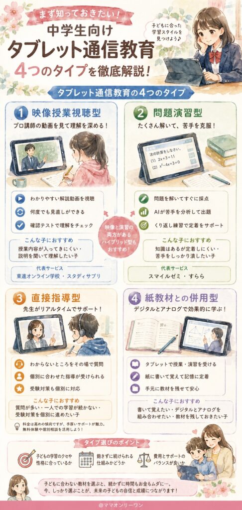 まず知っておきたい！中学生向けタブレット通信教育の4つのタイプ