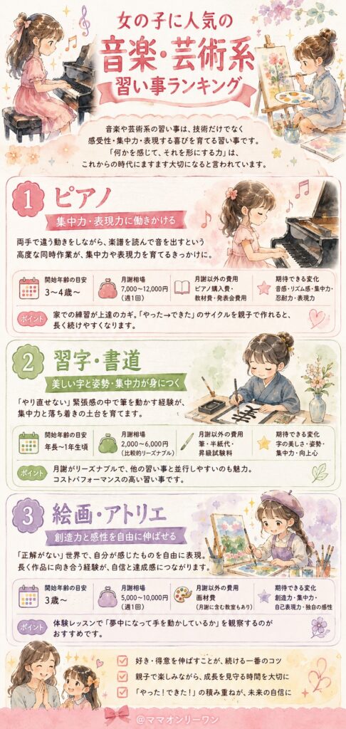 女の子に人気の音楽・芸術系習い事ランキング