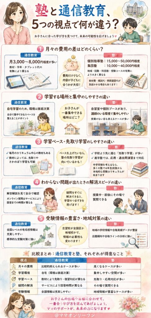 塾と通信教育、5つの視点で何が違う？