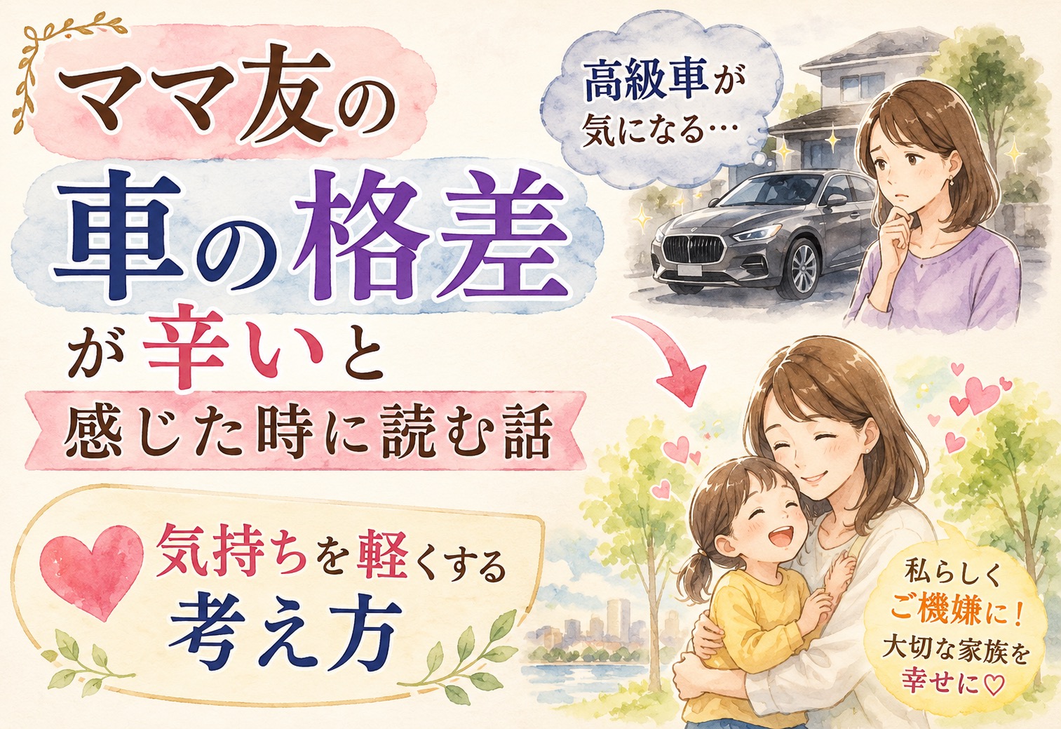 ママ友の車の格差が辛いと感じた時に読む話｜高級車が気になる気持ちを軽くする考え方