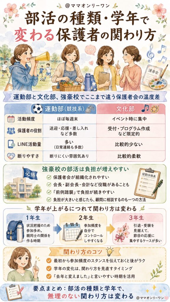 部活の種類・学年で変わる保護者の関わり方