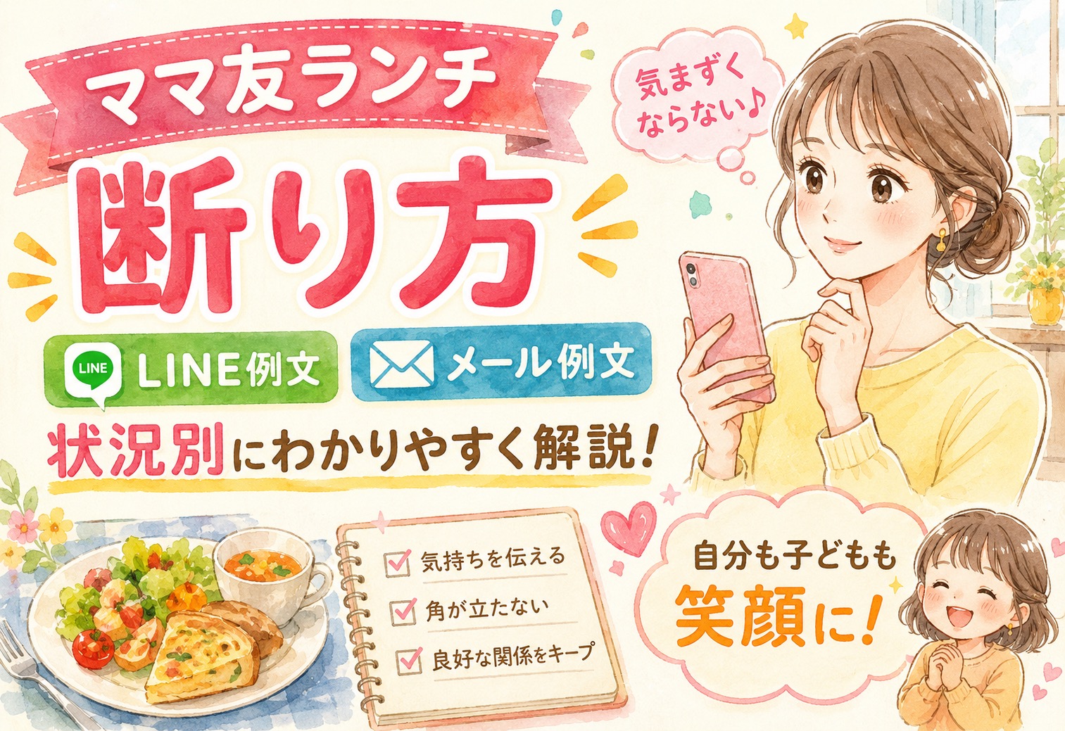 ママ友ランチ断り方|気まずくならない例文とLINE・メールの書き方を状況別に解説