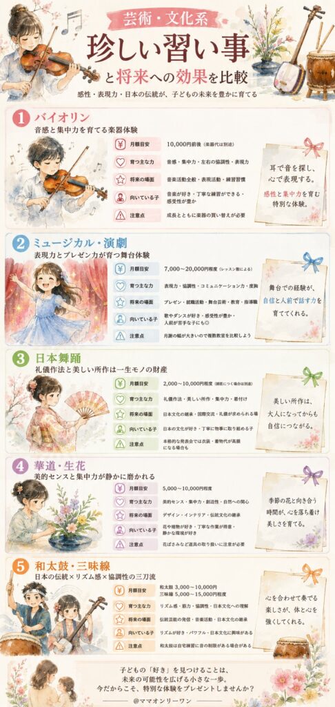 【芸術・文化系】珍しい習い事と将来への効果を比較