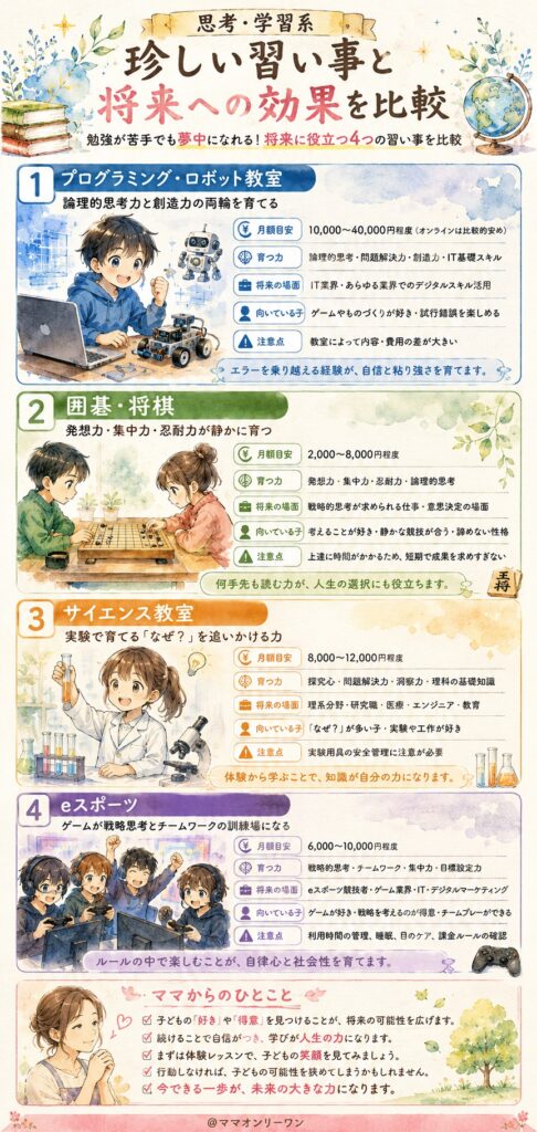 【思考・学習系】珍しい習い事と将来への効果を比較