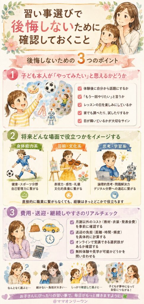 習い事選びで後悔しないために確認しておくこと