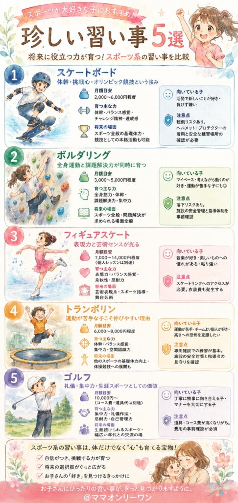 【スポーツ系】珍しい習い事と将来への効果を比較