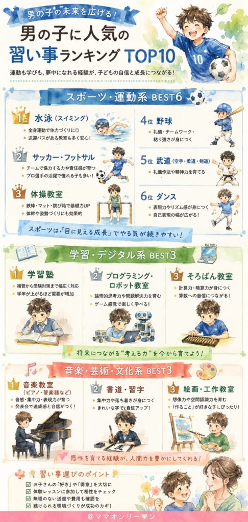 男の子に人気の習い事ランキングTOP10