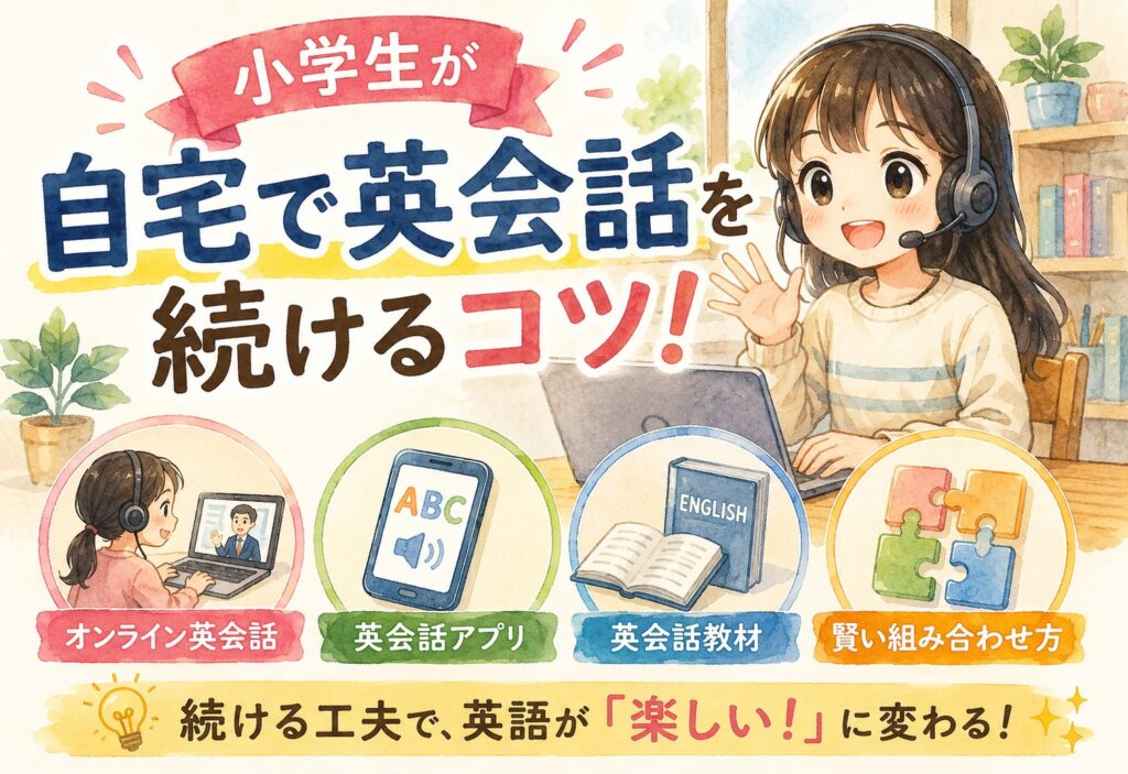 小学生が自宅で英会話を続けるコツ！オンライン英会話・アプリ・教材の賢い選び方と組み合わせ方