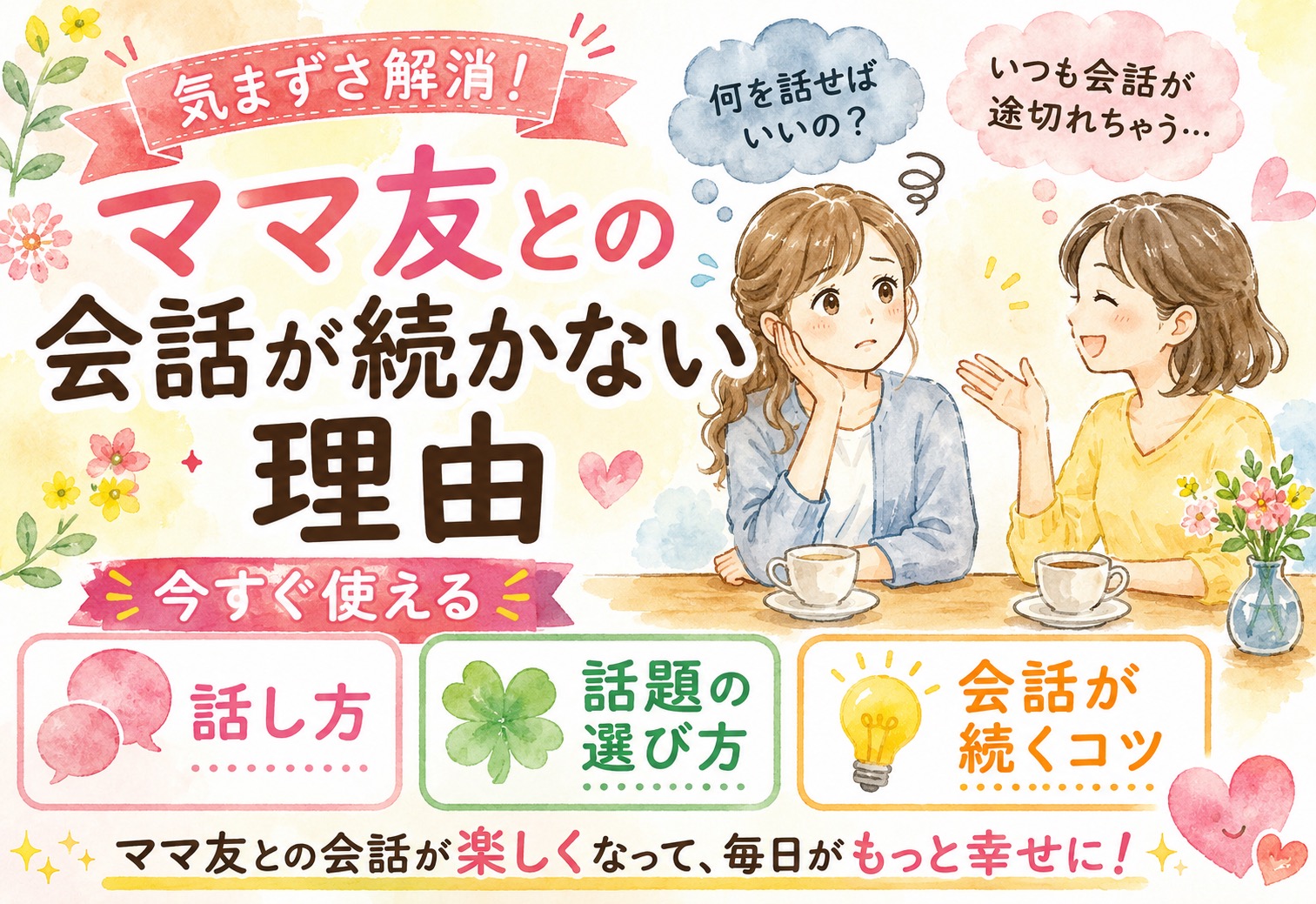ママ友との会話が続かない理由と今すぐ使える話し方・話題の選び方【気まずさ解消】