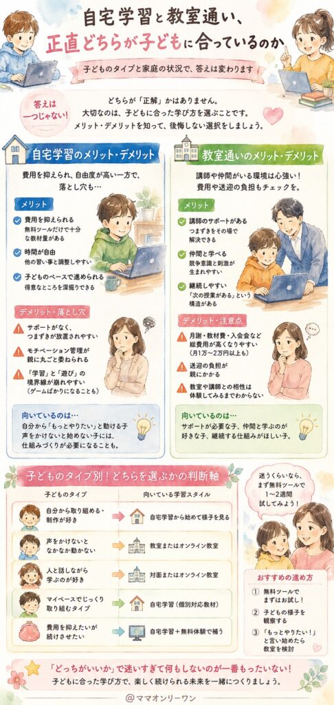 自宅学習と教室通い、正直どちらが子どもに合っているのか