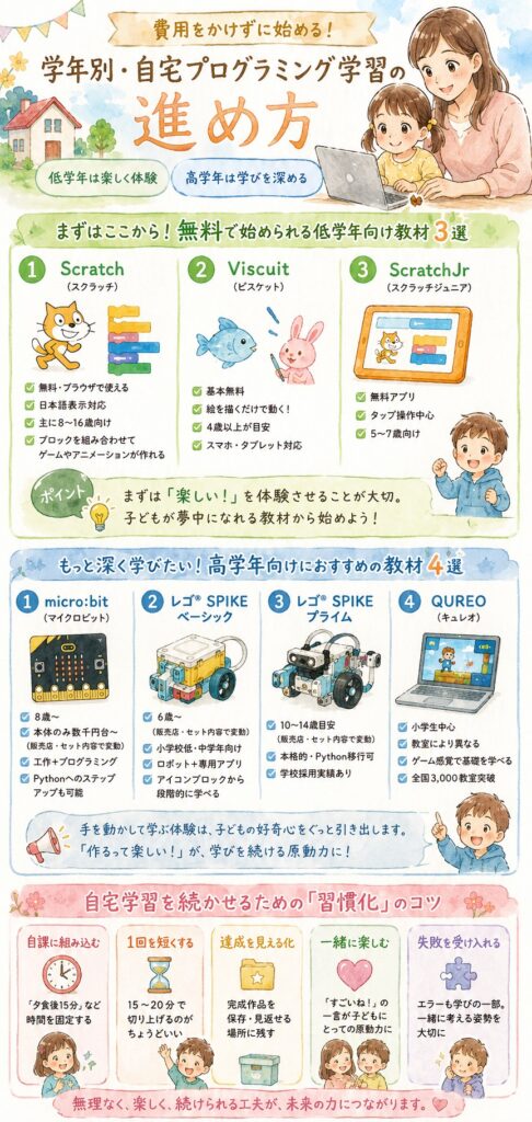 費用をかけずに始める！学年別・自宅プログラミング学習の進め方