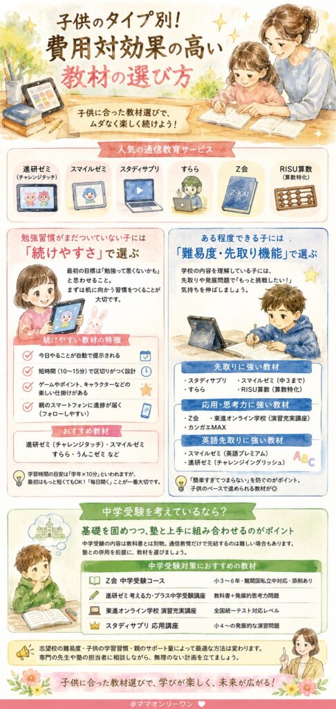 子供のタイプ別！費用対効果の高い教材の選び方