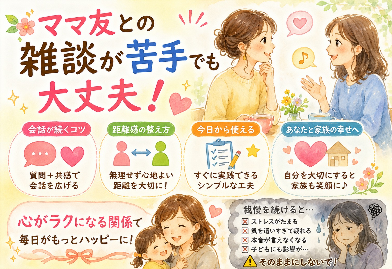 ママ友との雑談が苦手でも大丈夫｜今日から使える会話が続くコツと距離感の整え方