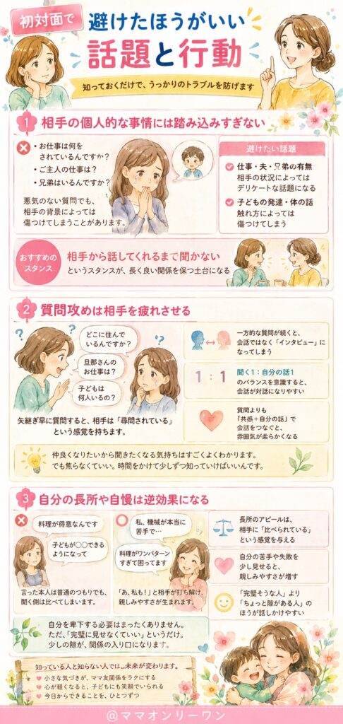 初対面で避けたほうがいい話題と行動