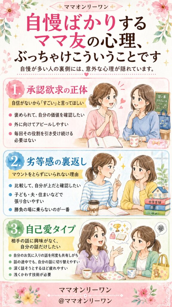 自慢ばかりするママ友の心理、ぶっちゃけこういうことです