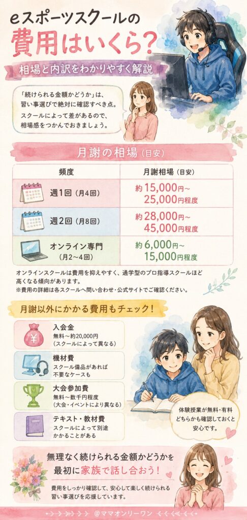 eスポーツスクールの費用はいくら？相場と内訳