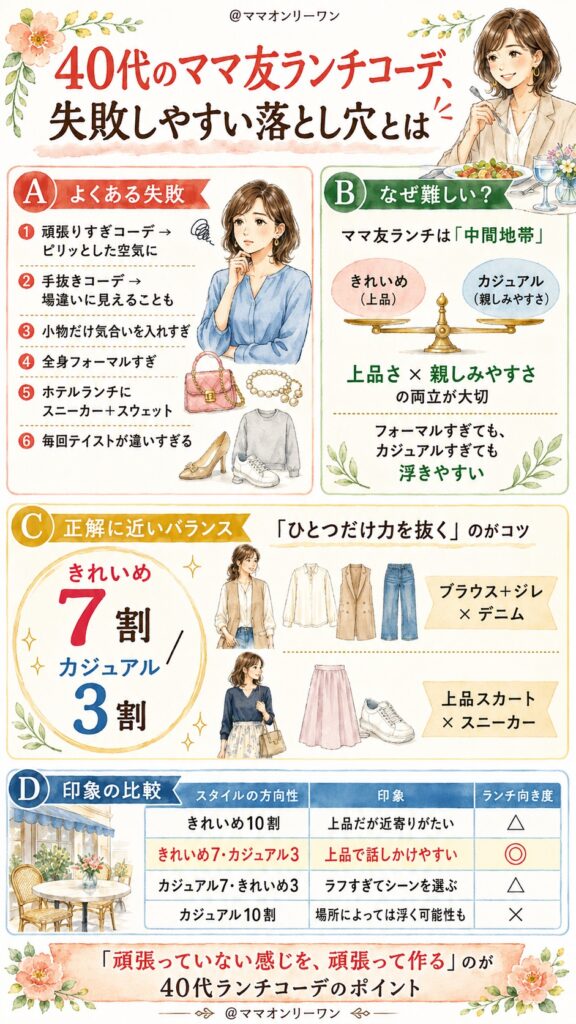 40代のママ友ランチコーデ、失敗しやすい落とし穴とは