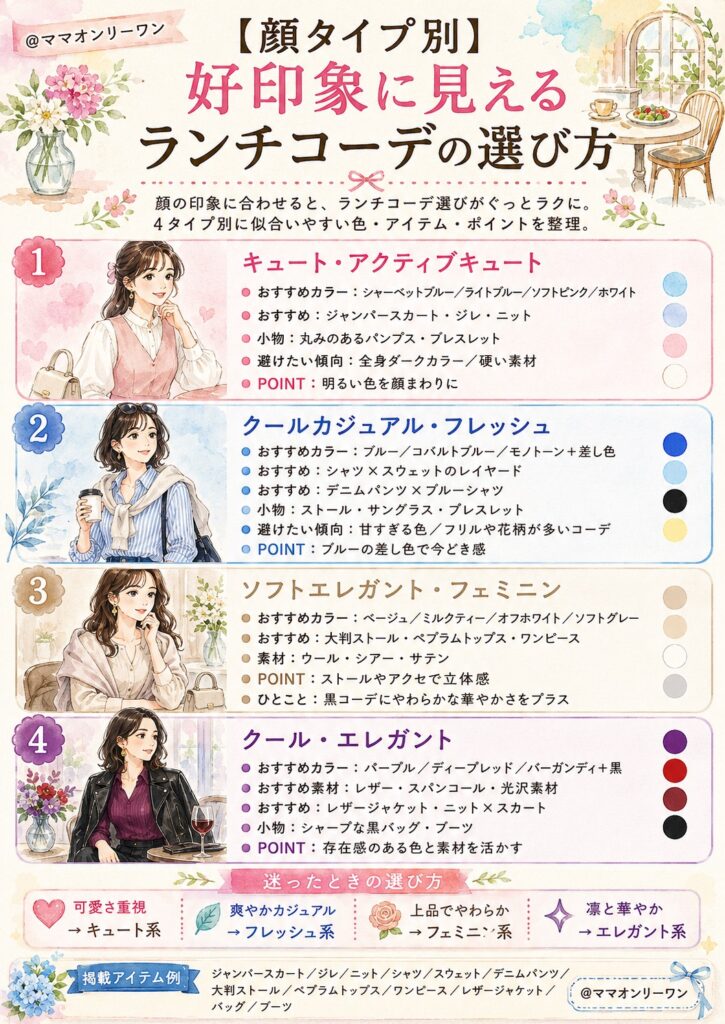 【顔タイプ別】好印象に見えるランチコーデの選び方