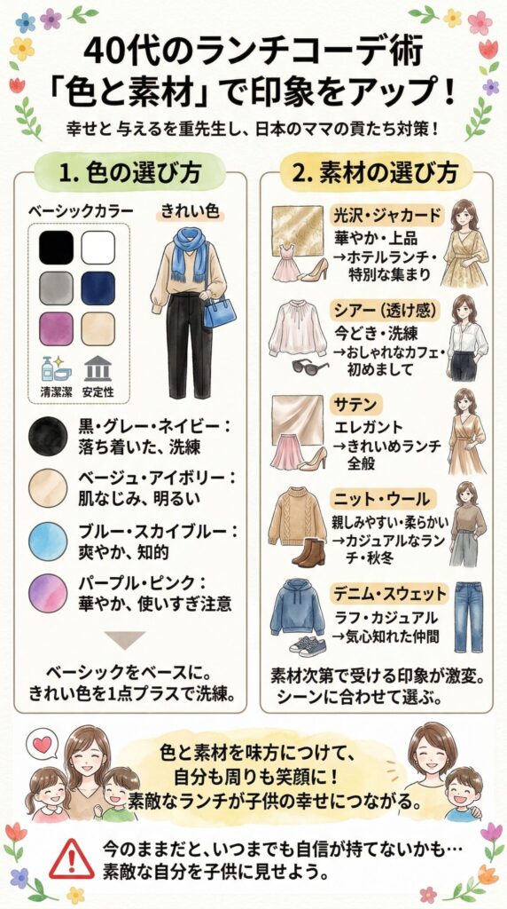 40代がランチコーデで意識したい色と素材の選び方