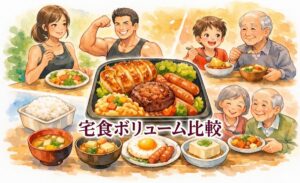 宅配食ボリューム比較｜量が多いサービスを夫・子供・高齢親で試した結果とコスパまとめ