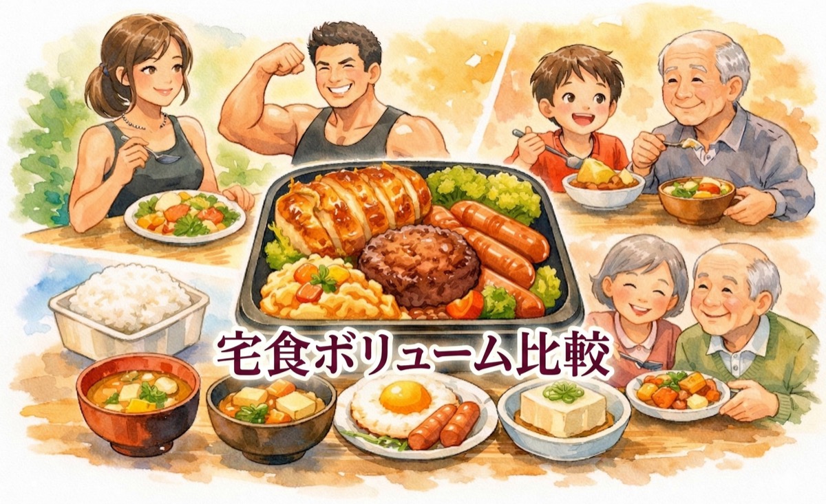 宅食ボリューム比較｜量が多いサービスを夫・子供・高齢親で試した結果とコスパまとめ