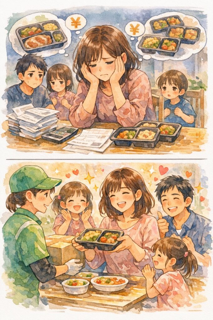 宅食は1ヶ月いくらかかる？4人家族の費用を送料込みで徹底計算｜月額早見表と節約の考え方