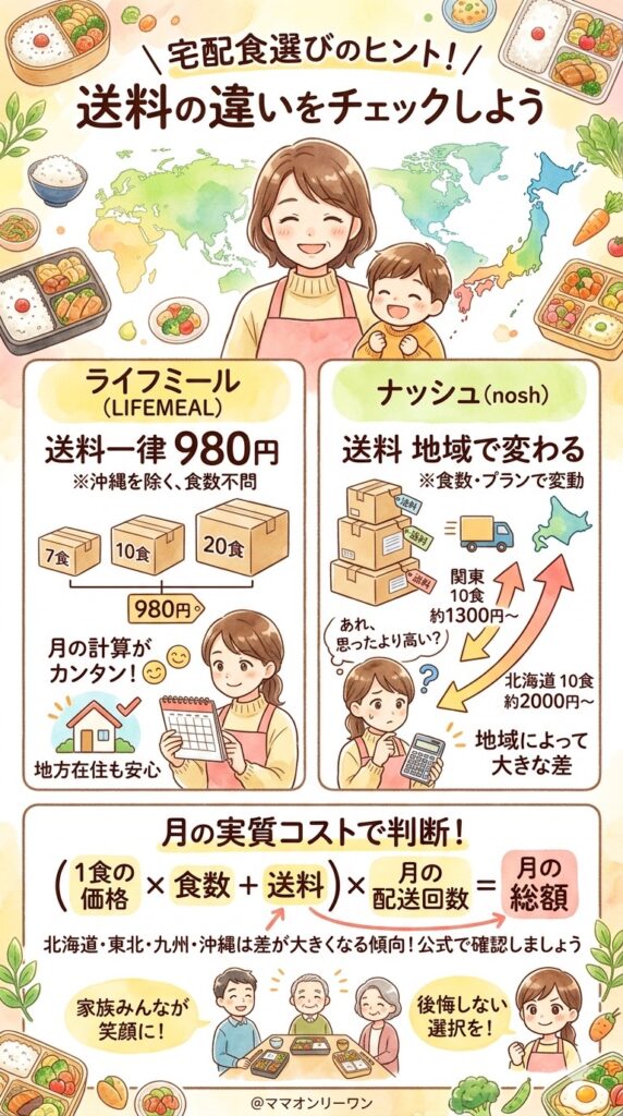 ライフミールとナッシュ 送料｜地域によって負担が変わる