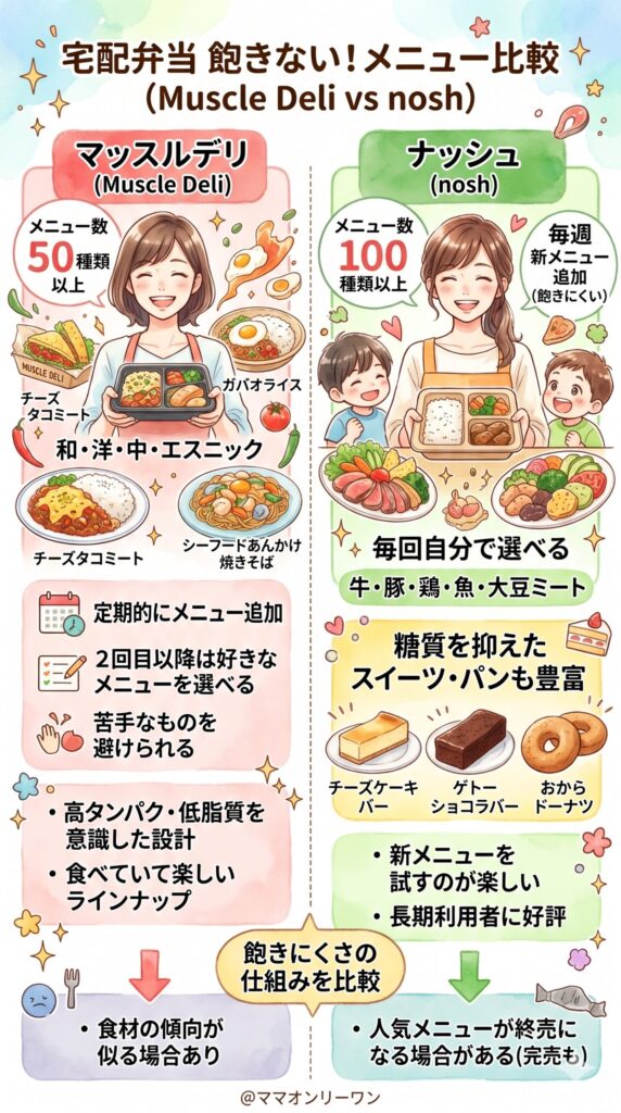 マッスルデリとナッシュ　メニューの種類と飽きにくさ