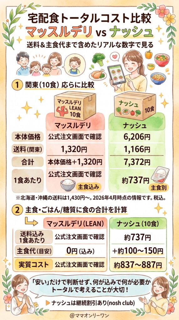 マッスルデリとナッシュ　価格と送料：トータルコストを数字で並べてみた