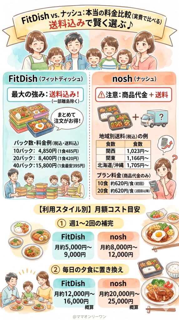 FitDish (フィットディッシュ)とナッシュ　料金を比べる——送料込みで計算すると本当はどちらが安いか