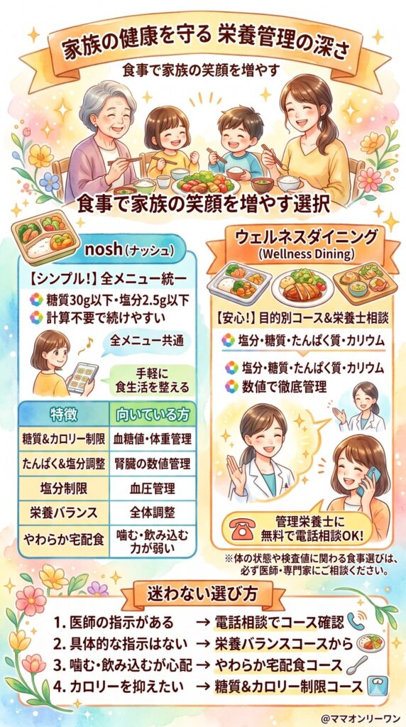 ナッシュとウェルネスダイニング　栄養管理の深さ｜健康が気になる家族のために、どこまで頼れるか