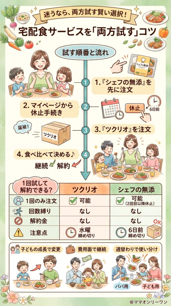 ツクリオ(つくりおき.jp)とシェフの無添つくりおき　両方試してから決めるという賢い選択肢