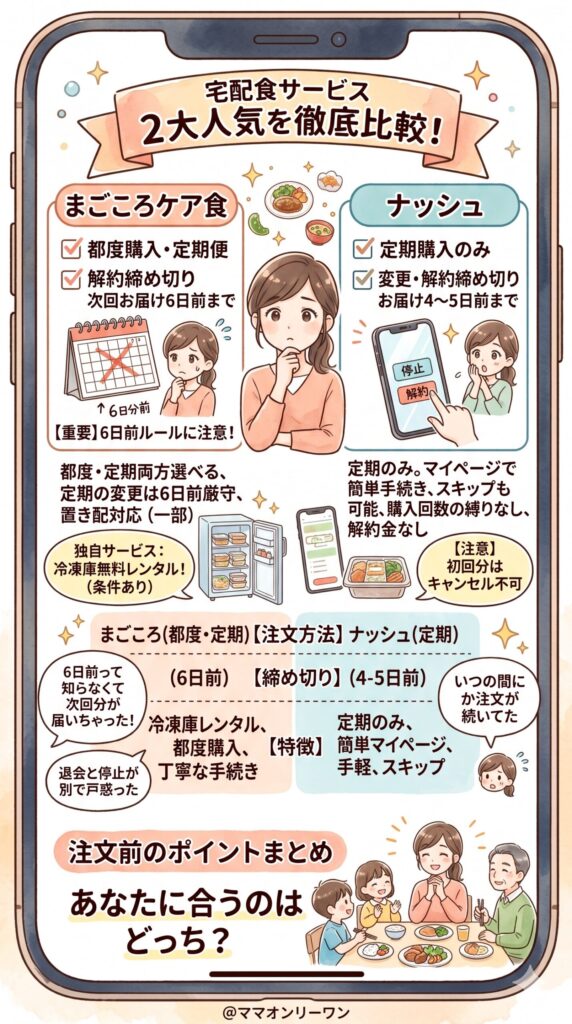 まごころケア食とナッシュ　注文・解約・使い勝手を比べてみた