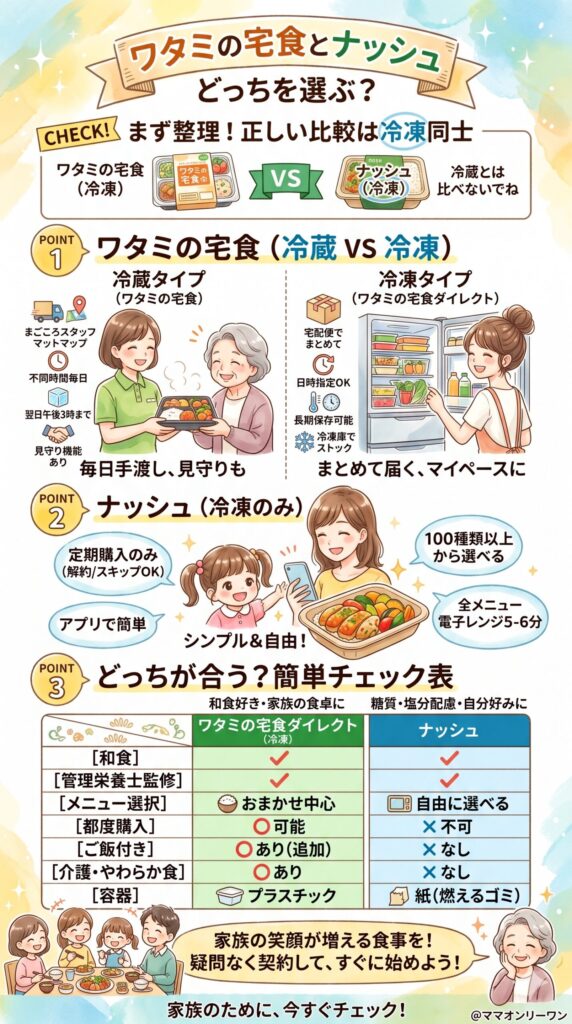 まず知っておきたい：ワタミの宅食とナッシュ、そもそも何が違うサービスなのか