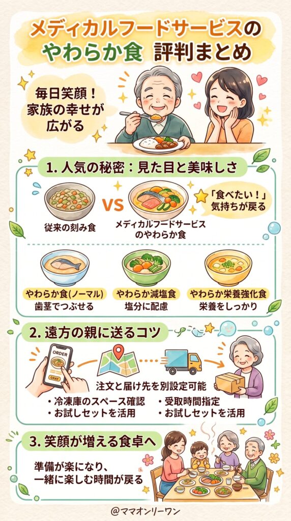 メディカルフードサービス 高齢の親・家族に届けたい人へ|やわらか食・介護食としての評判