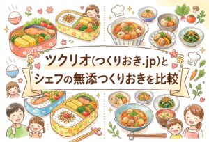 ツクリオ(つくりおき.jp)とシェフの無添つくりおきを比較｜添加物・送料・月の総額で選ぶべきはどっち？