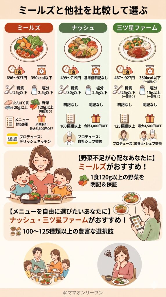 ミールズと他の人気宅配弁当を比較して自分に合うものを選ぶ