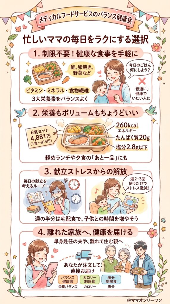 メディカルフードサービス 子育て中・忙しいママが使うならバランス健康食という選択