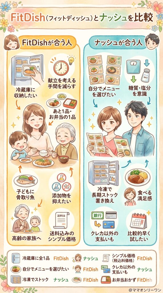 FitDishが合う人・ナッシュが合う人——生活スタイル別に正直に分ける