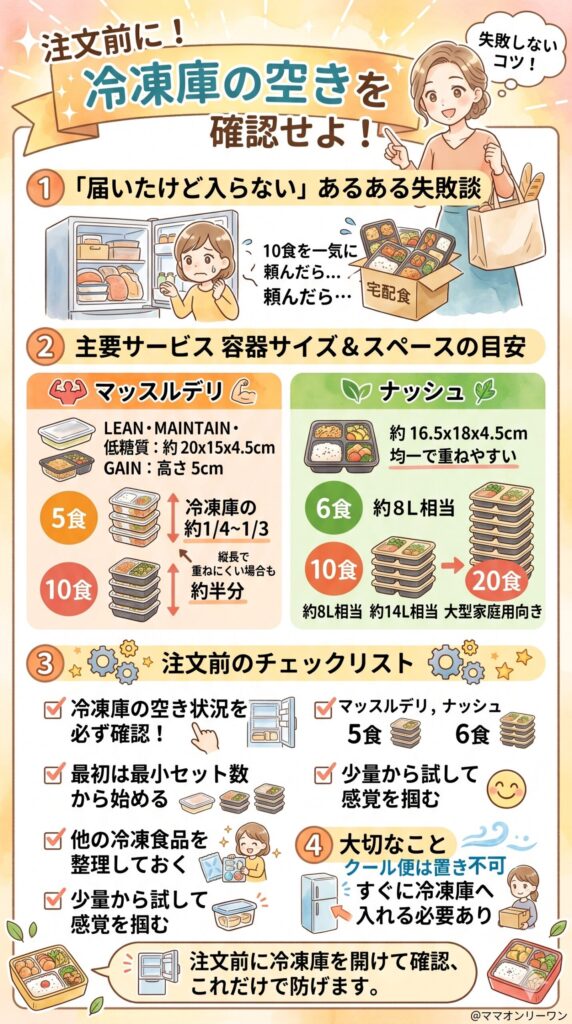 マッスルデリとナッシュ　容器サイズと冷凍庫問題