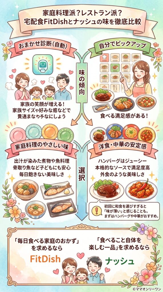 FitDish (フィットディッシュ)とナッシュ　メニューと味を比べる——家族が「また食べたい」と言うのはどちらか