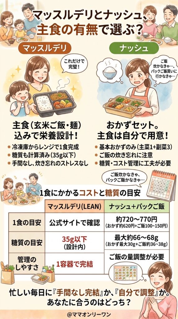 マッスルデリとナッシュ　主食の有無：「1食で完結するか」は思った以上に大事