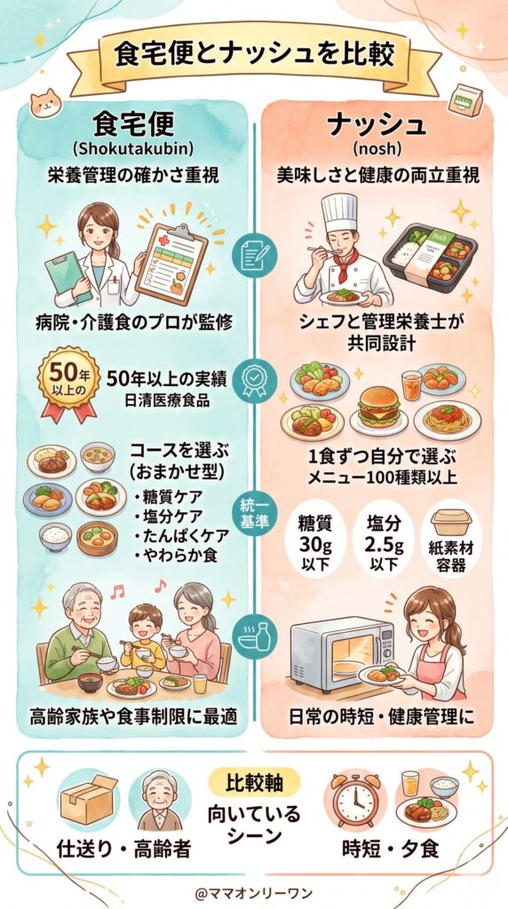 食宅便とナッシュ、そもそも何が違うサービスなのか