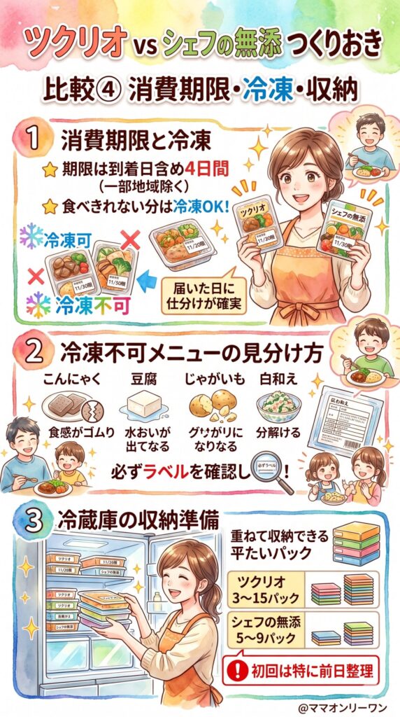 比較④消費期限・冷凍保存・冷蔵庫の収納