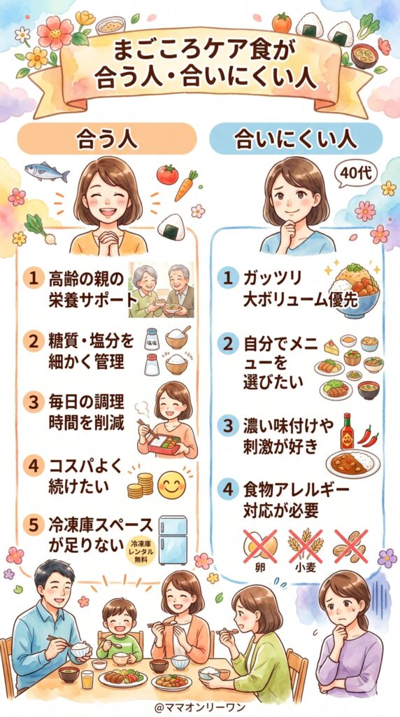 多くの人の声から導き出した「まごころケア食が合う人・合いにくい人」