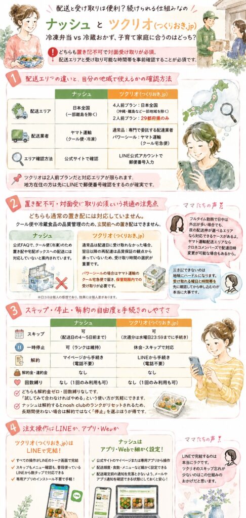 ナッシュとツクリオ(つくりおき.jp) 配送と受け取りは便利？続けられる仕組みなの