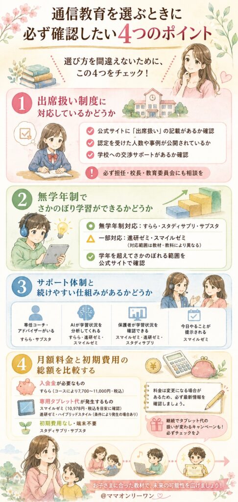 通信教育を選ぶときに必ず確認したい4つのポイント