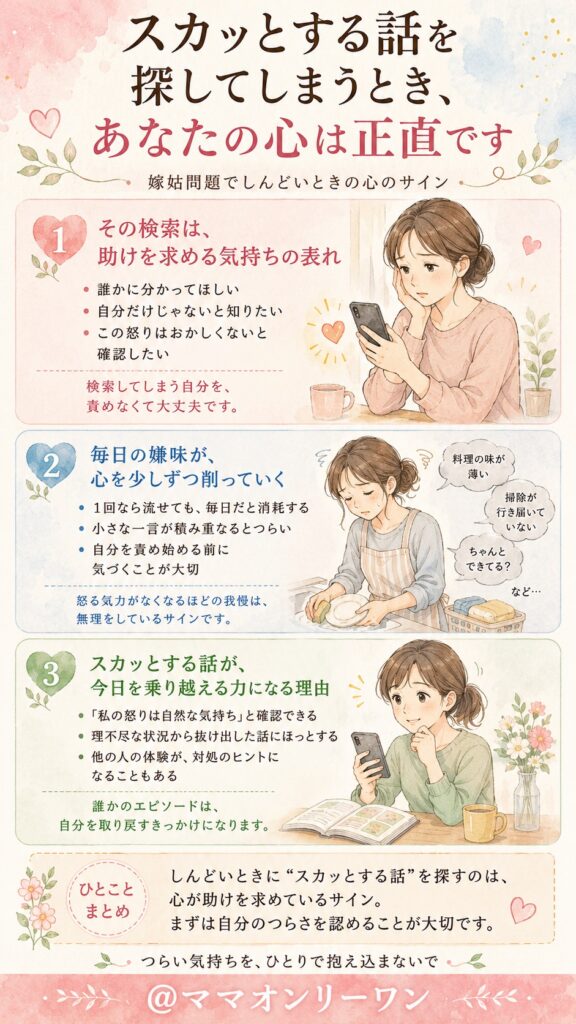 嫁姑問題でスカッとする話を探してしまうとき、あなたの心は正直です