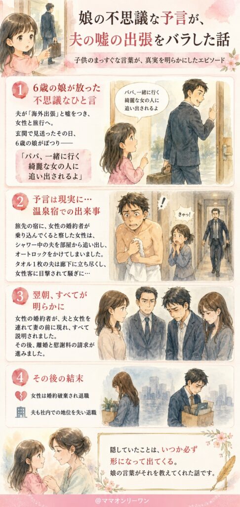 娘の不思議な予言が、夫の嘘の出張をバラした話